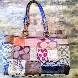 バッグ Coach Patchwork Accessory Porch Hand Bag Coach Authentic Patchwork Purple Brown Shoulder/Crossbody